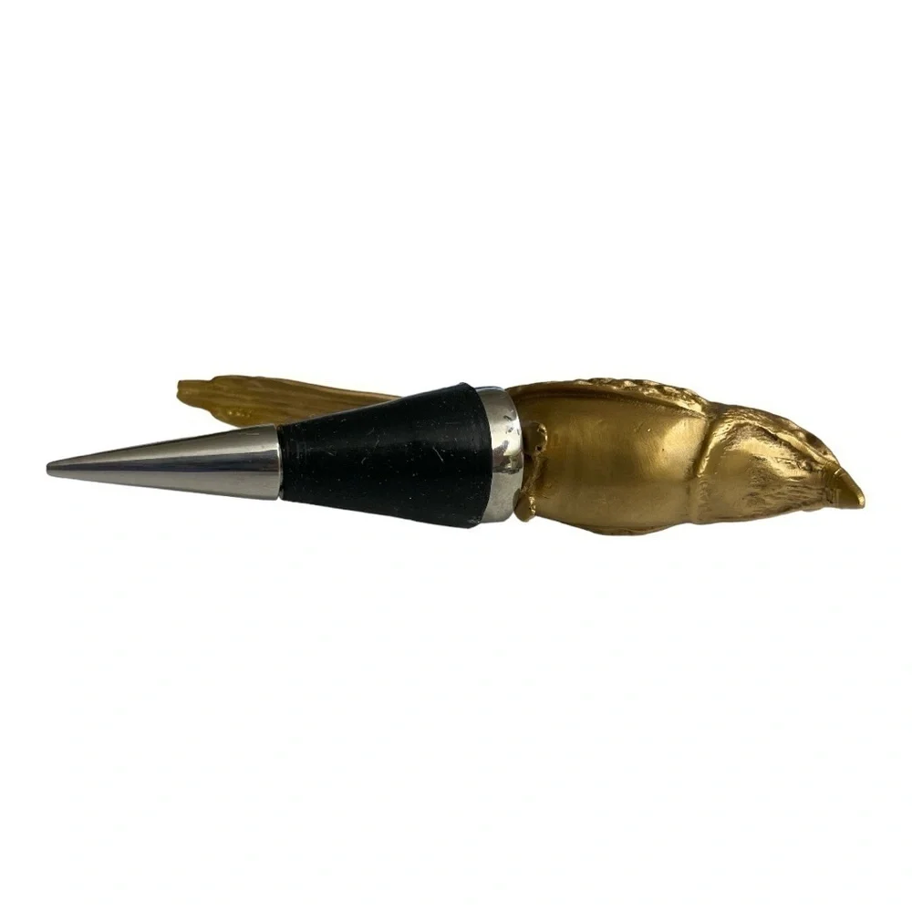 Metal Bird Figure Bottle/ Wine Stopper Rubber Matte Gold heavy/ solid